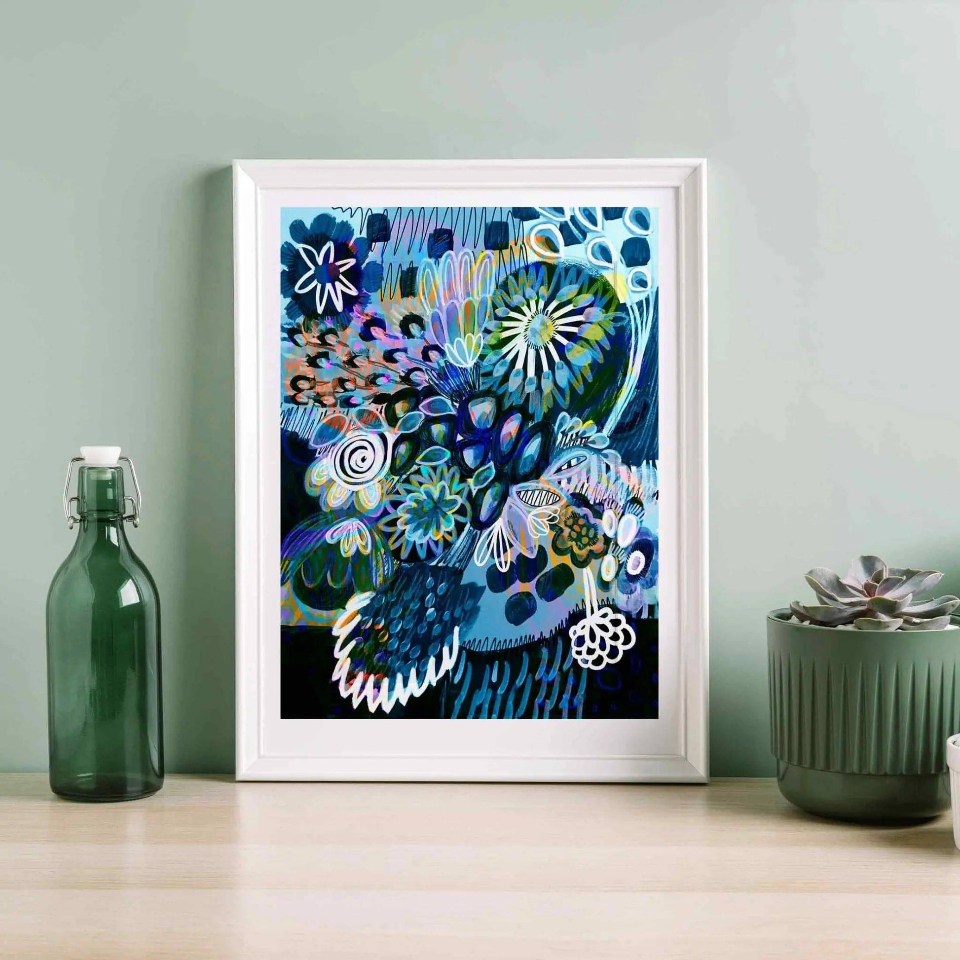 Modern Abstract Wall Art Print Moody Blues Mixed Bunch – Kirsten