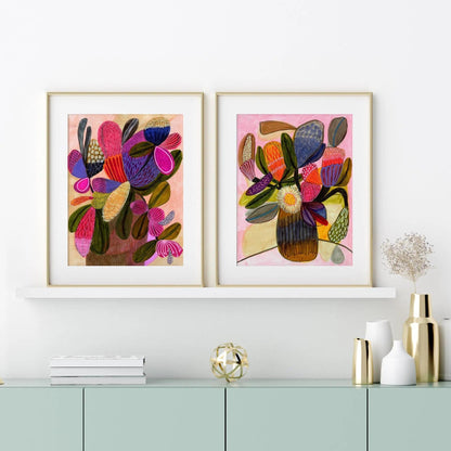 Modern Still Life Wall Art Print Set with Native Flowers Kirsten Katz