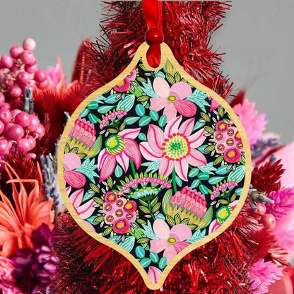 Pastel Flowers Australian Wooden Christmas Bauble - Kirsten Katz