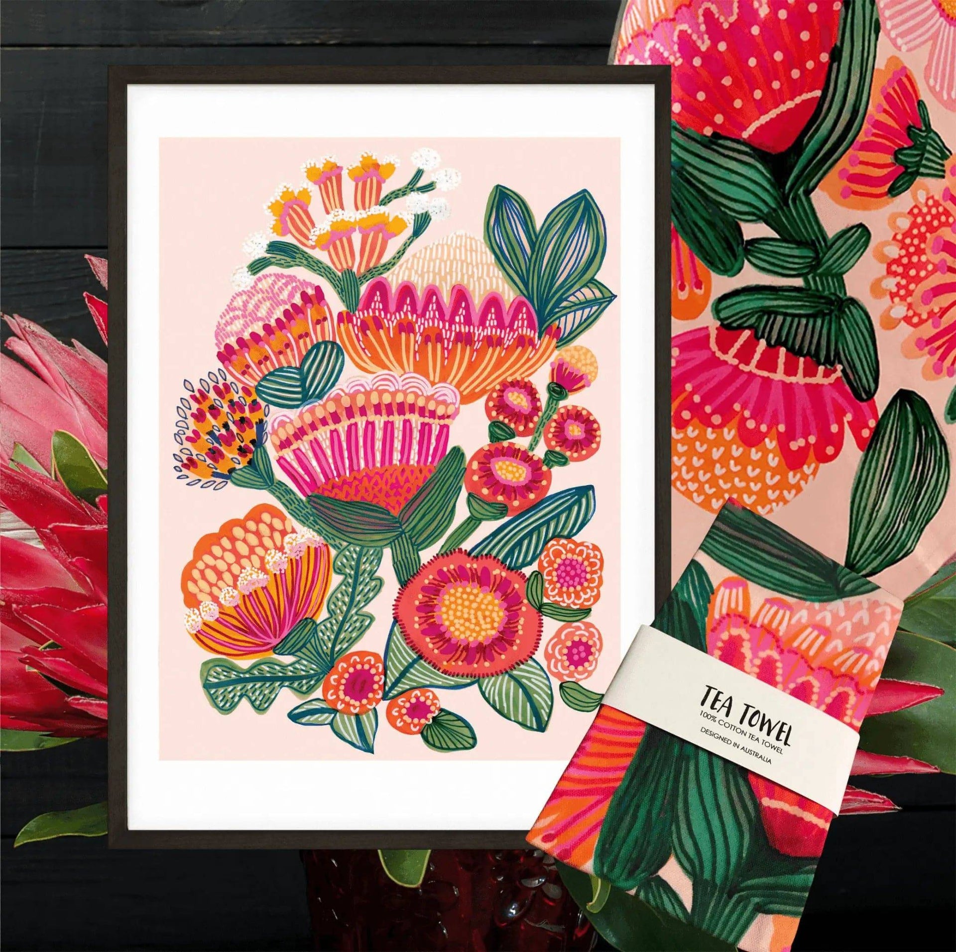 Protea Flowers Art Print & Tea Towel Gift Set | Kirsten Katz