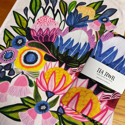 Protea Magnifica Tea Towel & Coaster Set by Australian artist and designer Kirsten Katz