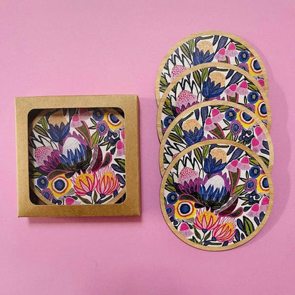 Protea Magnifica Tea Towel & Coaster Set by Australian artist and designer Kirsten Katz