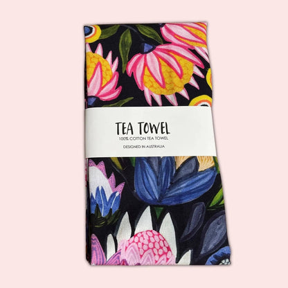 Protea Midnight Tea Towel Kirsten Katz