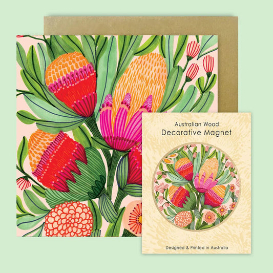 Proteas Gum Blossoms Magnet & Card Set Kirsten Katz