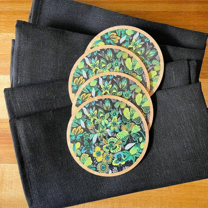 Rainforest Flowers Australian Wooden Coaster & Napkin Set - Kirsten Katz