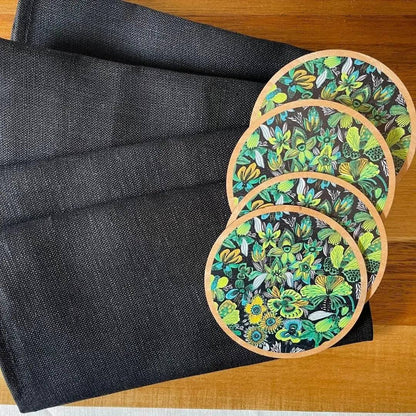 Rainforest Flowers Australian Wooden Coaster & Napkin Set - Kirsten Katz
