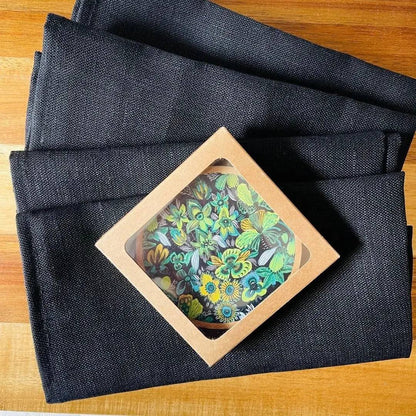 Rainforest Flowers Australian Wooden Coaster & Napkin Set - Kirsten Katz