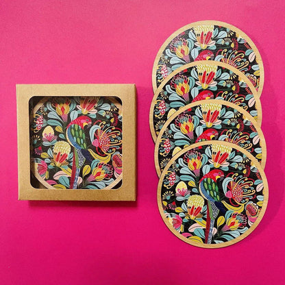 Rosella Bird Australian Wooden Coaster Set Kirsten Katz