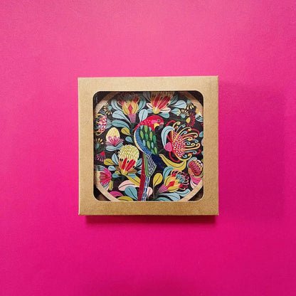 Rosella Bird Australian Wooden Coaster Set Kirsten Katz