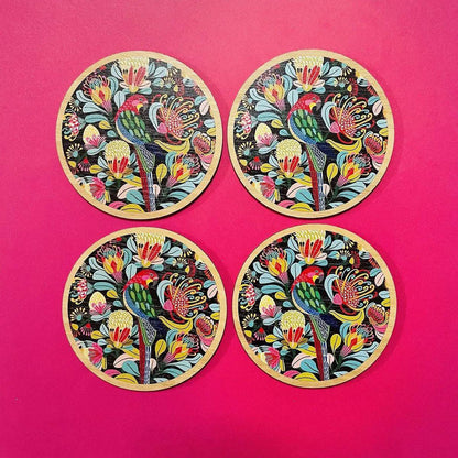 Rosella Bird Australian Wooden Coaster Set Kirsten Katz