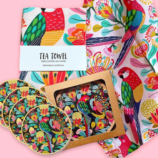 Rosella Paradise Tea Towel & Coaster Set Kirsten Katz