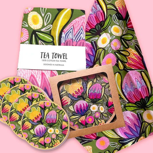 Sugarbush Tea Towel & Coaster Set by Australian artist and designer Kirsten Katz