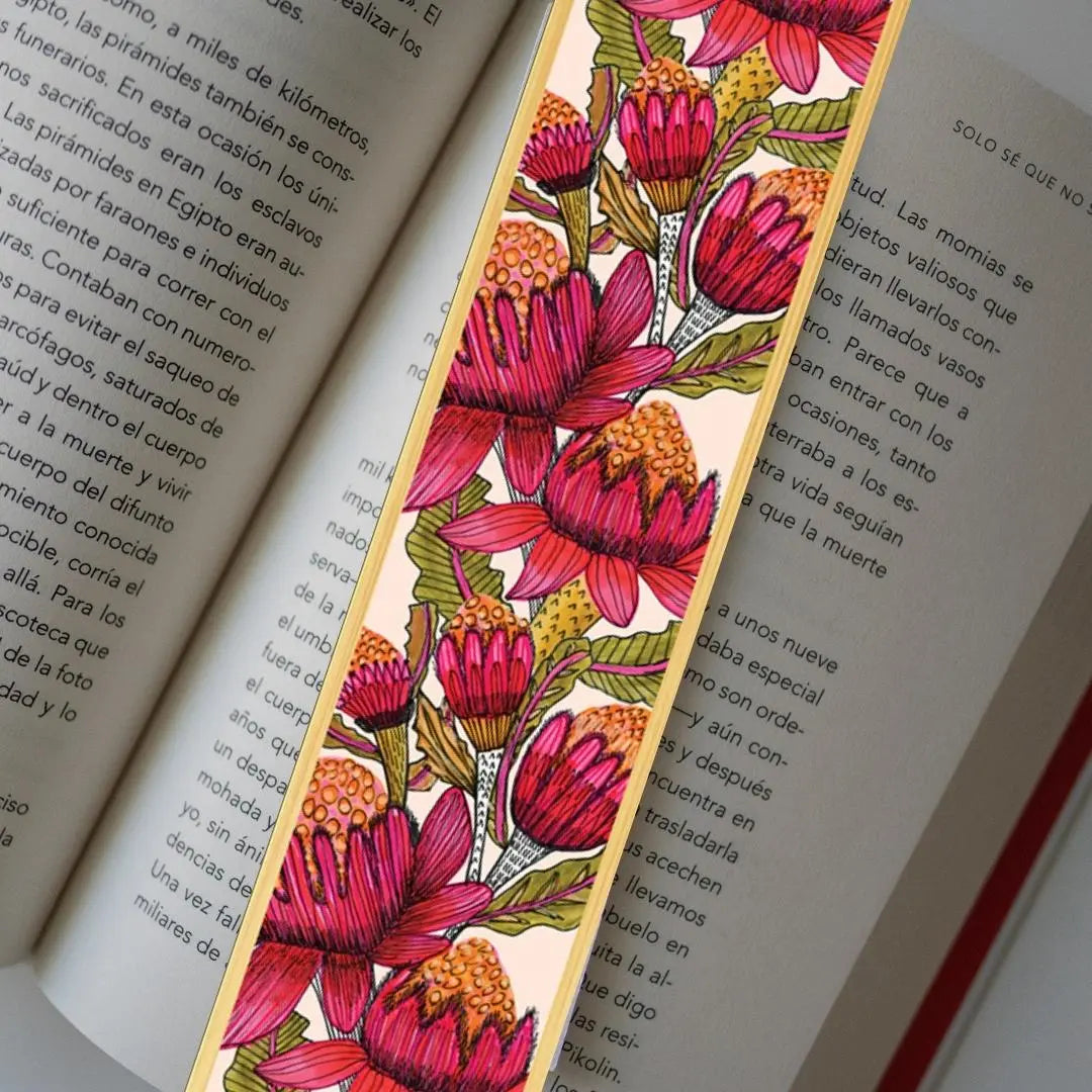 Waratah Flowers Australian Wooden Bookmark - Kirsten Katz