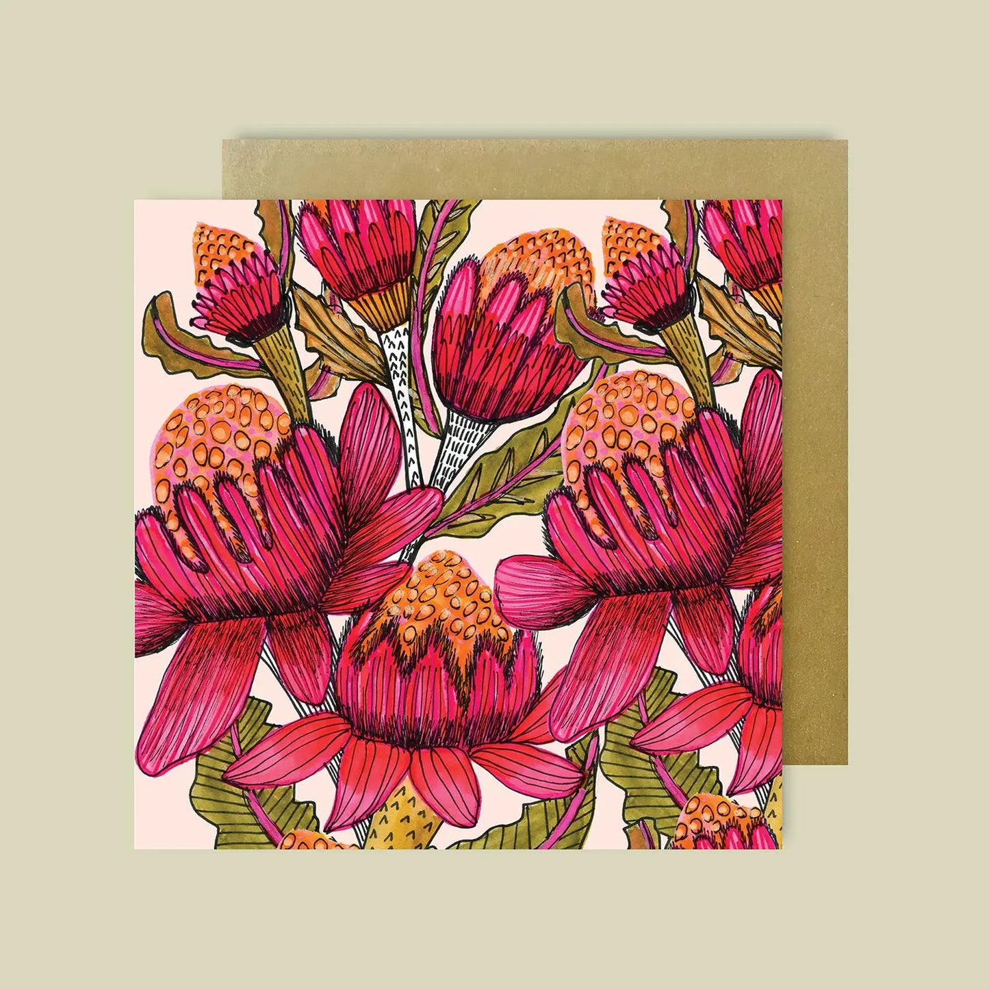 Waratah Flowers Magnet & Card Gift Set Kirsten Katz