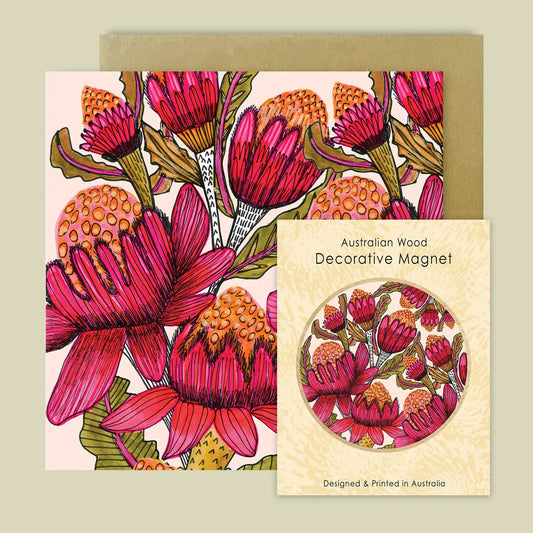 Waratah Flowers Magnet & Card Gift Set Kirsten Katz