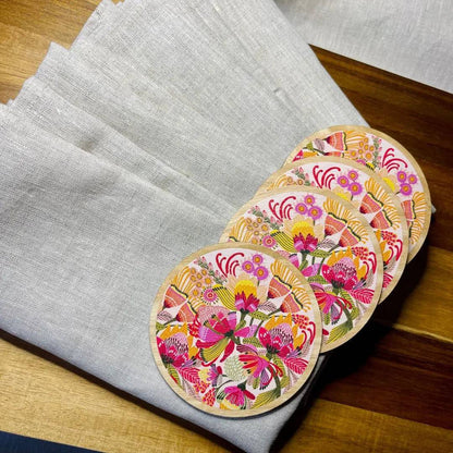 Wild Proteas Wooden Coaster & Napkin Set - Kirsten Katz