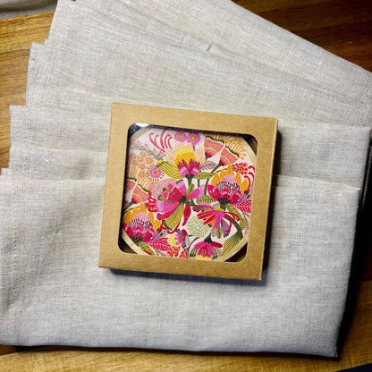 Wild Proteas Wooden Coaster & Napkin Set - Kirsten Katz